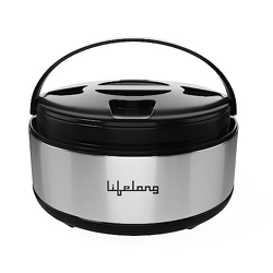 Lifelong 2.7 Litre Stainless Steel Insulated Casserole with Plastic Cover & Bottom Keeps Food Hot/Cold for Long Hours | for Roti, Curry, Vegetables (Silver, LLSSCAS3000A)