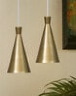 Metal Cone Shade Pendant Hanging Golden Light 2pcs