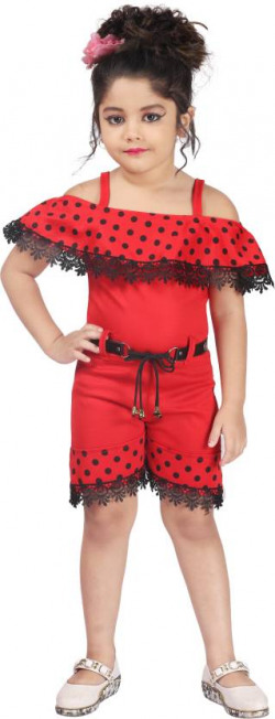 Polka Print Girls Jumpsuit
