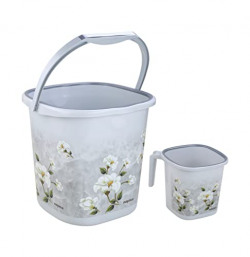 Nayasa Sqr Ring Marble Bathroom Set_Bucket 18 Ltrs+ Mug 1.5 Ltrs. 2 Pcs Set_Grey