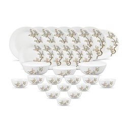 Diva by La Opala, Pearl Collection, Opal Glass Dinner Set 28 pcs, Zen Garden, White