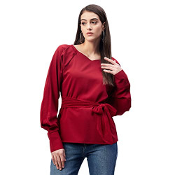 RARE Women's Regular Fit Blouse (EP3027F_Wine M)
