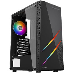 ZEBRONICS TACHI Mid-Tower Premium Gaming Cabinet, ATX/M-ATX/M-ITX, 1 x 120 mm RGB Inner Glow Rear Fan, LED Strip with Control Switch, Tempered Glass Side Panel, USB 3.0, USB 2.0