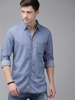The Roadster Lifestyle Co Men Blue Regular Fit Solid Sustainable Casual Shirt