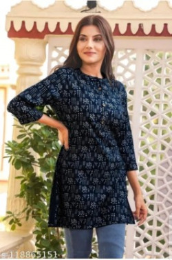 Aarti Fashion Women Printed A-line Kurta(Dark Blue, White)