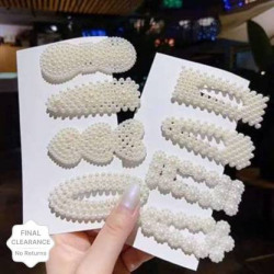 Bajirao Singham012 8 Piece Korean Style Pearl Hair Clips Large Hair Clips Pins Barrette Hair for Women Girls Fashion Hair Accessories Hair Accessories set 70% off Tic Tac Clip(White)