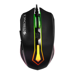 ZEBRONICS Sniper High Precision Wired Gaming Mouse with 6 Buttons, Multicolor LED Lights, DPI Switch with 800/1200/1600/2400 DPI s, Plug & Play, 1 Million Clicks, 87 Grams Light Mouse