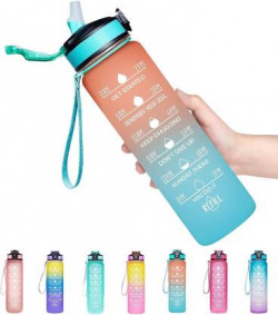 vintaze Unbreakable Water Bottle with Motivational Time Marker (Multicolor) 1000 ml Sipper(Pack of 1, Multicolor, Silicone)