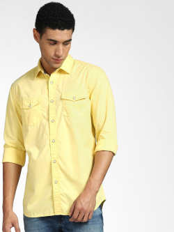 Jack & Jones Men Yellow Solid Slim Fit Casual Shirt