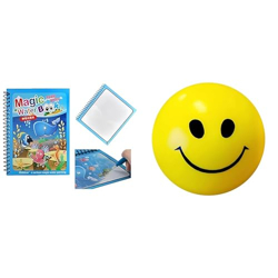 GRAPHENE Magic Water Quick Dry Book Water Coloring Book Doodle with Magic Pen Painting Board & Graphene Smiley Soft Ball for Kids and Adults, a Stress Relief Toy, Non Toxic Toy for Kids and Adults
