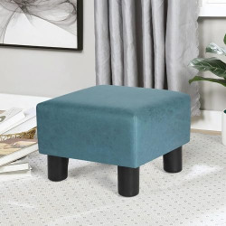 Woodilla Small Square Footstool Ottoman, Velvet Soft Foot Stool Ottoman with Wood Legs, Multifunctional Vanity Stool for Makeup,Sofa Footrest Extra Seating for Living Room Entryway Office -Blue