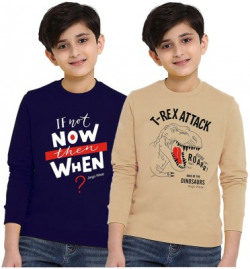 Jingo Boys Printed Cotton Blend T Shirt(Dark Blue, Pack of 2)