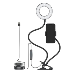Amazon Basic 3.5  LED Selfie Ring Light with Phone Holder, Flexible Arm Desk Mount Clamp for Live Stream, Makeup, Online Meetings, Recording, Photography, USB Reading Light | 3 Color