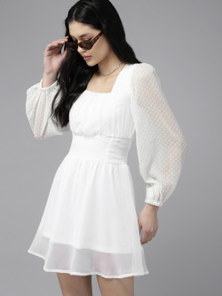 The Roadster Lifestyle Co. Square Neck Smocked Fit And Flare Dress