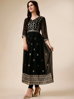 KALINI Ethnic Motifs Embroidered Georgette Kurta