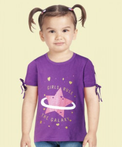 Flipkart  - Miss & Chief Girls Typography, Printed Pure Cotton T Shirt(Purple, Pack of 1)