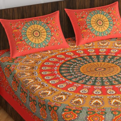 Pink City 144 TC Cotton Double Jaipuri Prints Flat Bedsheet