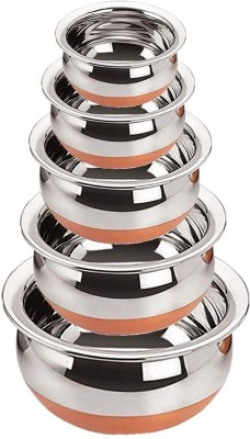 Revi Copper Bottom Handi Pot 5 Piece Set/Steel Handi Set 5 Piece Set Handi Handi 0.4 L, 0.65 L, 0.85 L, 1.2 L, 1.6 L (Stainless Steel, Copper) Cookware Set(Copper, Stainless Steel, 5 - Piece)