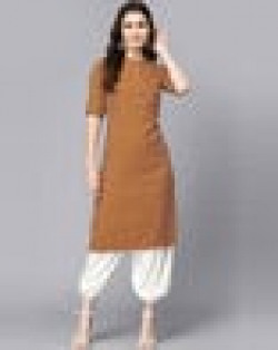 Striped Straight Kurta with Roll-Up Sleeves