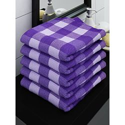 Athom Living Ecosaviour Premium Cotton Bath Towel Purple Big Checks (Pack of 5)