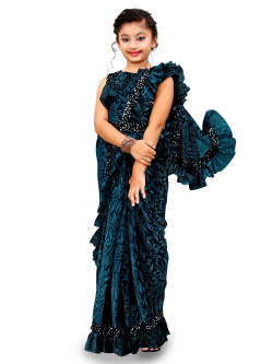 Dhyey Fashion Girls Floral Printed Sequinned Ready to Wear Saree