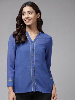 BAESD Self Design Mandarin Collar Shirt Style Top