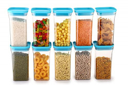 Homemet 1100 ML Square Air Tight Containers For Kitchen Storage Set, Bpa-Free Container For Kitchen Storage Set Pantry Organization And Kitchen Storage, Dishwasher Safe - (SKY BLUE, 3)