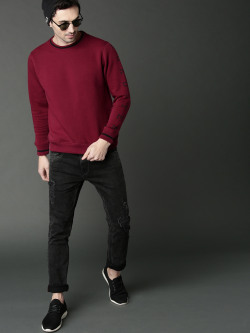 Roadster Men Maroon Solid Sweatshirt