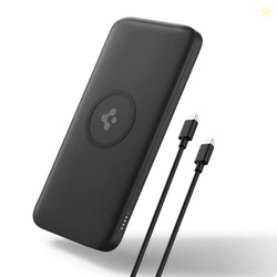 Spigen 2 in1 10000 mAh Wireless Charging Power Bank with USB-A | USB-C 20W Fast Charging, Included Type-C to C Cable, Lithium Polymer - Black