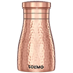 Amazon Brand - Solimo Copper Water Bottle | Bedside Bottle with Glass | Hammered Finish |950 ml