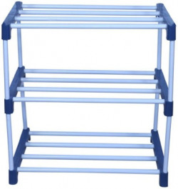 MEZIRE Open 3L Stand Collapsible Shoe Stand (Blue,White 3 Shelves) Metal, Plastic Shoe Stand(Blue, 3 Shelves, DIY(Do-It-Yourself))