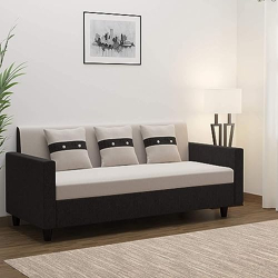 FURNY Lifestyle 3 Seater Fabric Sofa Set (Grey-Black)