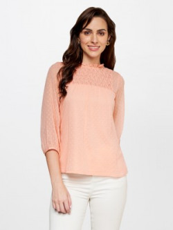 AND Casual Self Design Women Orange Top