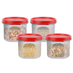 Cutting EDGE Smart Slim Storage Air-Tight & Leak Resistant Round Modular Container For Juice, Snacks, Spices, Condiments, Dry Fruits, Stackable, BPA Free, Refrigerator Safe (250ml,Set of 4,Red)