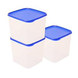 Tallboy Square Plastic Container Set, 3.9 Liters, Set of 3, White and Blue