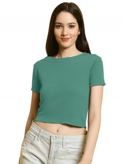 Fabflee Women's Western Standard Length Tops (FB-Lycra-734_M_Green_M)