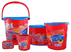 Nayasa Kids Printed 5 Pcs Plastic Bathroom Set, Red (NB3239)