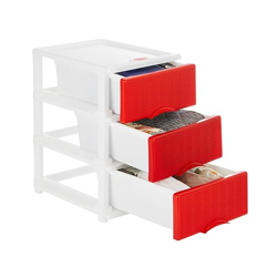 Amazon Brand - Solimo Premium Plastic Multipurpose Modular Drawer for Home and Office - Small (3 Racks, Red, Rattan Design)