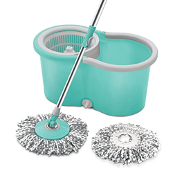 Spotzero by Milton Ace Spin Mop with 1 Microfiber Refills, Pocha for Floor Cleaning Mop with Bucket and Mopping System 360 Flexible, Big Size, Aqua Green
