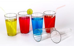 2Mech Transparent Line Design Plastic Water Glass/Cold Drink Tumbler/Beer Glass/Juice Glass Drinking Glasses Perfect for Home, Restaurants and Parties Set of (6)