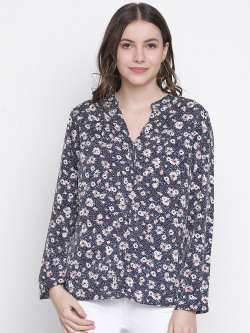 Oxolloxo Navy Blue Floral Print Wrap Top