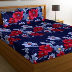 Decorum 204 TC Microfiber Double Floral Flat Bedsheet(Pack of 1, Blue)