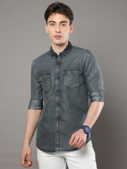 Street king Men Solid Casual Grey Shirt