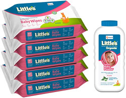 Little's Soft Cleansing Baby Wipes (80 wipes) pack of 5 & Organix Gentle Baby Powder, 400g, White