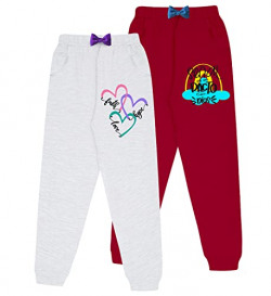 KYDA KIDS Girls Cotton Printed Track Pants with Pocket - Multicolor (Pack of 2)