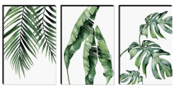 SAF Set of 3 Preety Green Leaf Modern Art MDF Self Adhessive UV Textured Painting 27 Inch X 12 Inch(Each Painting Size 12 Inch X 9 Inch) PHC30197
