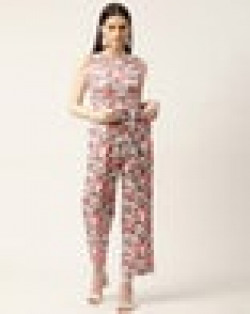 Floral Print Boat-Neck Jumpsuit