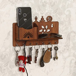 CAPIO ART MDF Wall Mounted Wooden Yoga Design Key Holders with Mobile Stand for Wall Decor (Brown)
