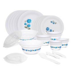 DHRUVINE Blue Dinner Set | 36 Pieces for Family of 6 | Microwave & Dishwasher Safe | Bone-Ash Free | Crockery Set for Dining & Gifting | Plates & Bowls | White(Plastic Material)