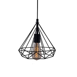 TUCASA- Edison Filament Diamond cage Base e27 Hanging led Bulb (st64 Bulb Included, Black)